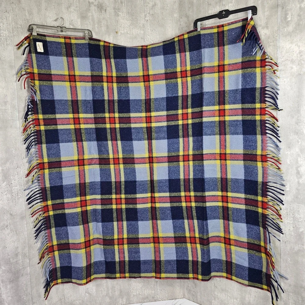 Vintage 60s‎ Jayvee Sportster Wool Blanket Plaid Throw Fringe Camp Cabin 54x58